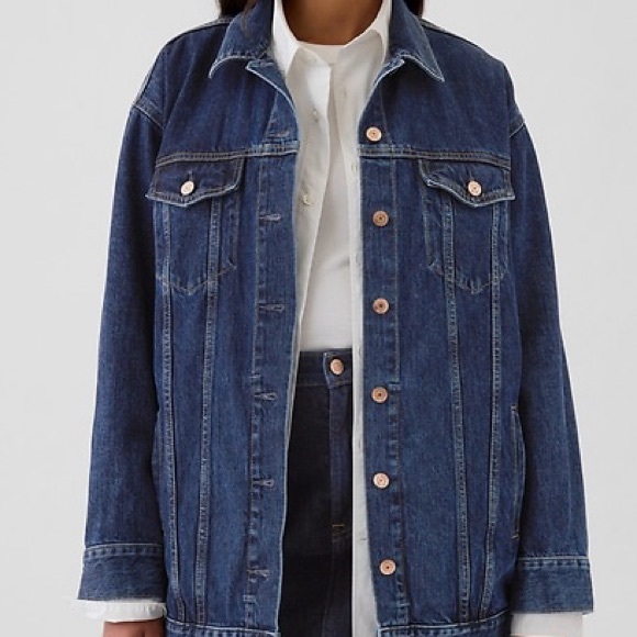 GAP OVERSIZED ICON DEMIN JACKET SZ PETITE LARGE IN MEDIUM BLUE INDIGO - Picture 2 of 9